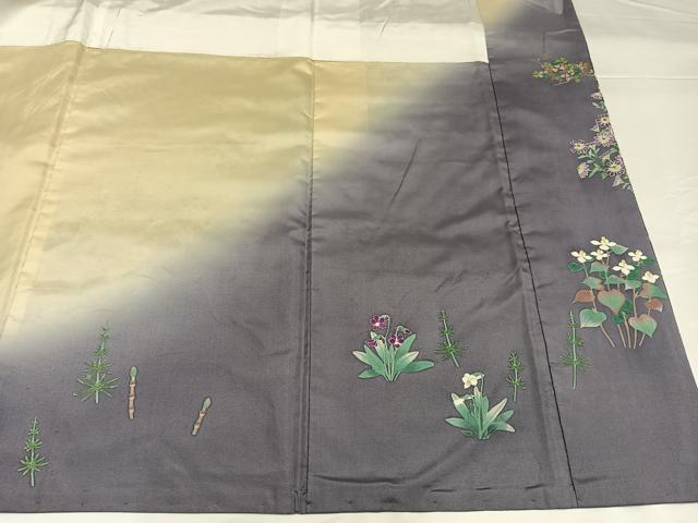 平和屋着物●本場大島紬　染大島　訪問着　作家物　手描き　草花文　暈し染め　正絹　逸品　AABG6526ph