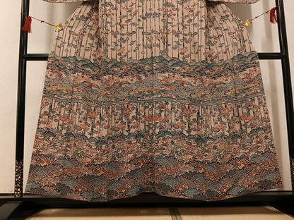 平和屋着物●訪問着　型染め　飛鶴花鳥文　正絹　逸品　AABG6530ph