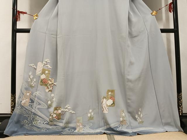 平和屋着物●豪華色留袖　駒刺繍　色紙立波草花文　金銀彩　正絹　逸品　AABG6531ph
