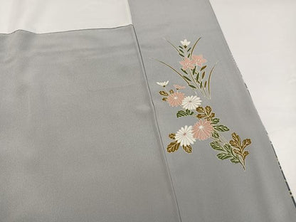 平和屋着物●豪華色留袖　駒刺繍　色紙立波草花文　金銀彩　正絹　逸品　AABG6531ph