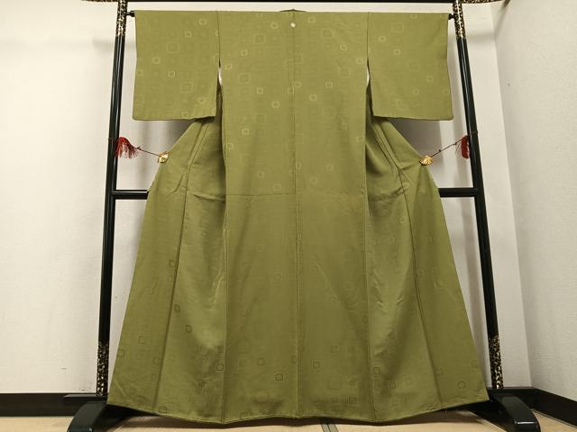 平和屋着物●上質な色無地　花格子地紋　根岸色　正絹　逸品　AABG6538ph