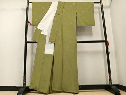 平和屋着物●上質な色無地　花格子地紋　根岸色　正絹　逸品　AABG6538ph