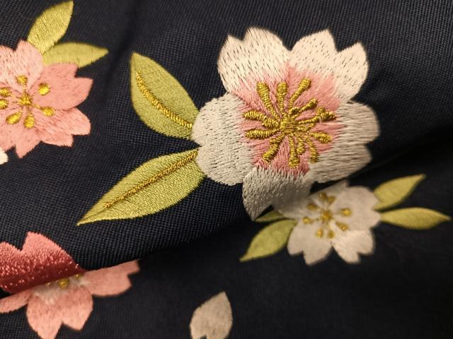 平和屋着物●行灯袴　刺繍　夜桜　洗える着物　未使用　AABG6540ph