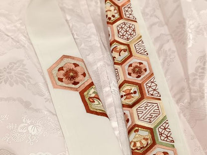 平和屋着物●振袖用長襦袢　無双仕立て　草花地紋　半衿刺繍　洗える着物　AABG6543ph