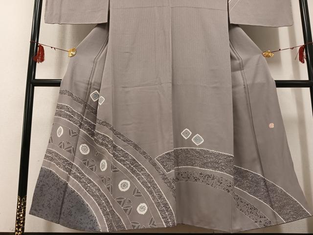 平和屋着物●訪問着　作家物　絞り　ろうけつ染め　草花文　正絹　逸品　AABG6545ph