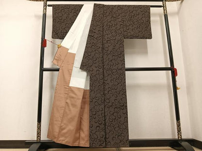 平和屋着物●結城紬　100亀甲　唐草文　正絹　逸品　AABG6547ph