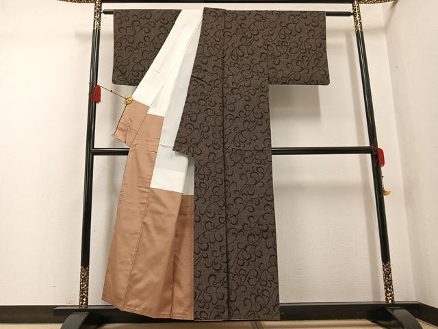 平和屋着物●結城紬　100亀甲　唐草文　正絹　逸品　AABG6547ph
