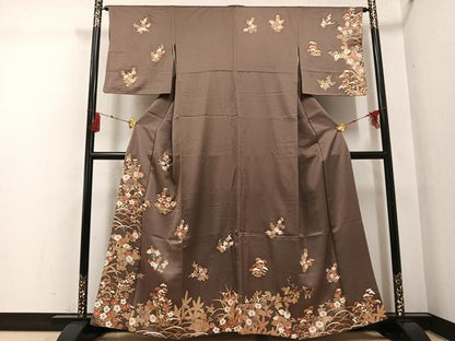 平和屋着物●訪問着　刺繍　草花文　大丸扱い　正絹　逸品　AABG6548ph