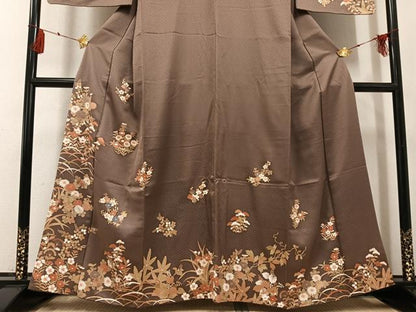平和屋着物●訪問着　刺繍　草花文　大丸扱い　正絹　逸品　AABG6548ph