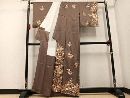 平和屋着物●訪問着　刺繍　草花文　大丸扱い　正絹　逸品　AABG6548ph