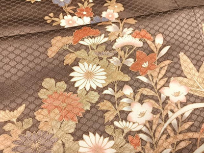平和屋着物●訪問着　刺繍　草花文　大丸扱い　正絹　逸品　AABG6548ph