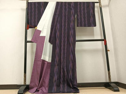 平和屋着物●お召　矢羽間道　正絹　逸品　AABG6560ph
