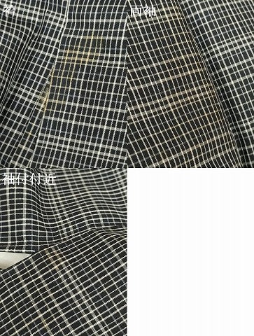 平和屋着物●本場縞大島紬　格子　黒地　正絹　逸品　AABG6565cs