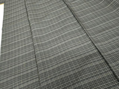 平和屋着物●本場縞大島紬　格子　黒地　正絹　逸品　AABG6565cs