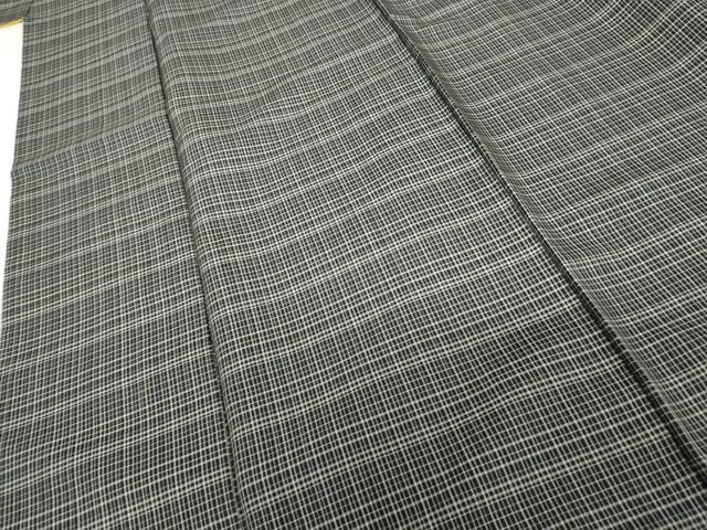 平和屋着物●本場縞大島紬　格子　黒地　正絹　逸品　AABG6565cs