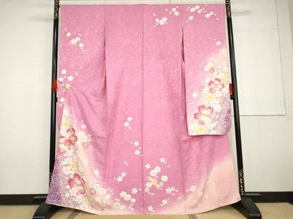 平和屋着物●豪華振袖　舞花文　暈し染め　金彩　正絹　逸品　AABG6570cs