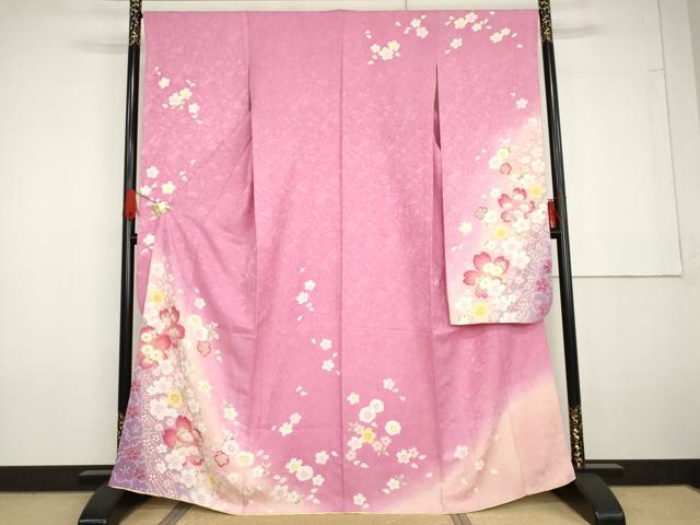 平和屋着物●豪華振袖　舞花文　暈し染め　金彩　正絹　逸品　AABG6570cs