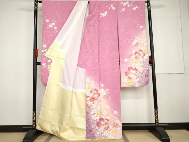 平和屋着物●豪華振袖　舞花文　暈し染め　金彩　正絹　逸品　AABG6570cs