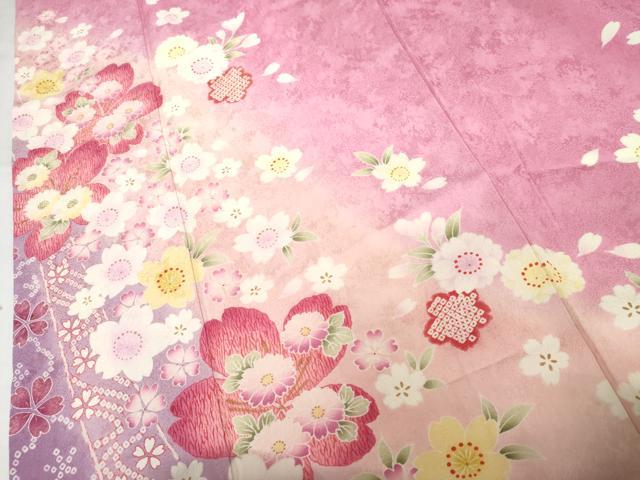 平和屋着物●豪華振袖　舞花文　暈し染め　金彩　正絹　逸品　AABG6570cs