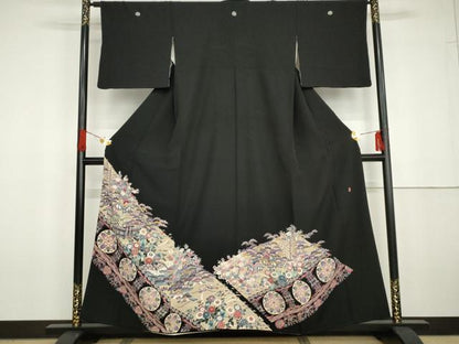 平和屋着物●本加賀友禅作家　西肇子　黒留袖　風景松竹梅文　正絹　逸品　AABG6572cs