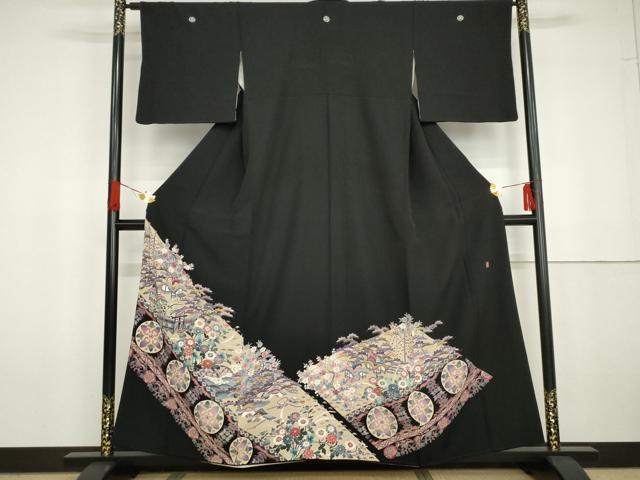 平和屋着物●本加賀友禅作家　西肇子　黒留袖　風景松竹梅文　正絹　逸品　AABG6572cs