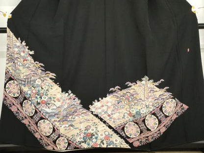 平和屋着物●本加賀友禅作家　西肇子　黒留袖　風景松竹梅文　正絹　逸品　AABG6572cs