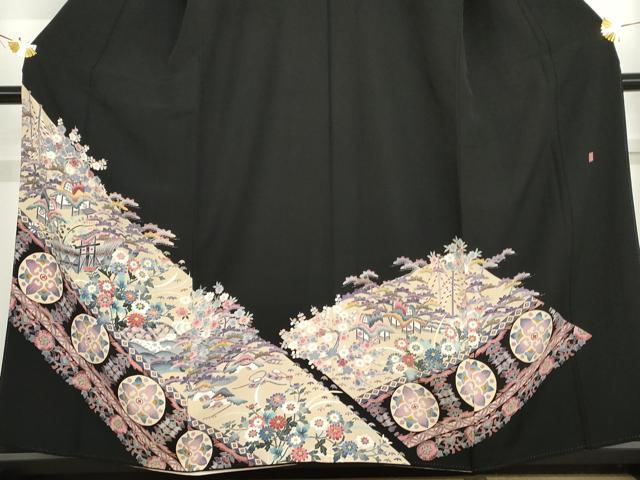 平和屋着物●本加賀友禅作家　西肇子　黒留袖　風景松竹梅文　正絹　逸品　AABG6572cs