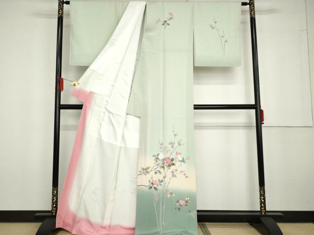 平和屋着物●訪問着　友禅　枝花文　暈し染め　正絹　逸品　AABG6573cs