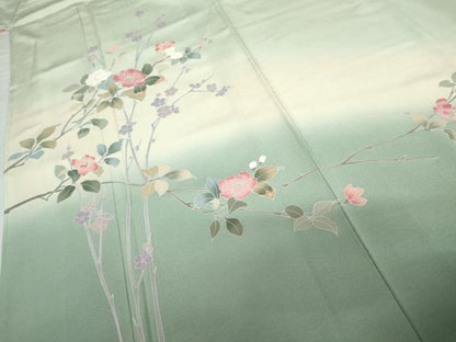平和屋着物●訪問着　友禅　枝花文　暈し染め　正絹　逸品　AABG6573cs