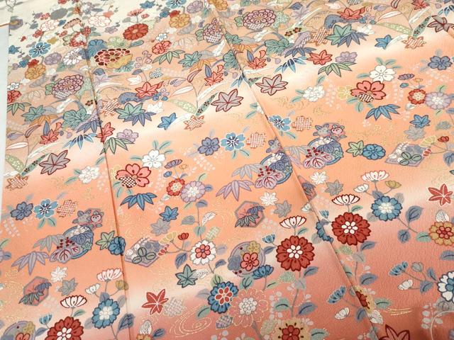 平和屋着物●訪問着　京都清水　地主神社　松竹梅花文　暈し染め　金彩　正絹　逸品　AABG6575cs