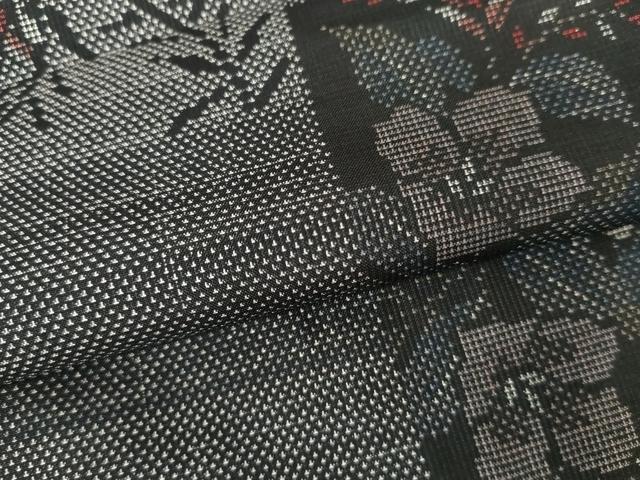 平和屋着物●銀座きしや　本場大島紬　カタス7マルキ　色紙重ね花唐草文　黒地　反端・たとう紙付き　正絹　逸品　AABG6576cs