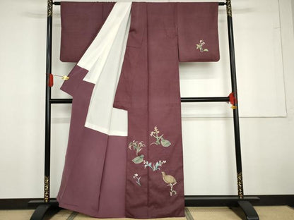 平和屋着物●本加賀友禅作家　成竹登茂男　訪問着　紬地　鶉　正絹　逸品　AABG6577cs