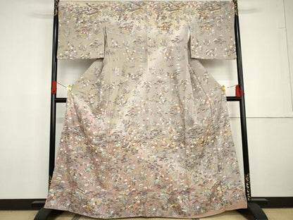 平和屋着物●訪問着　中国三大刺繍　相良刺繍　総刺繍　松竹梅風景文　暈し染め　金糸　正絹　逸品　未使用　AABG6578cs