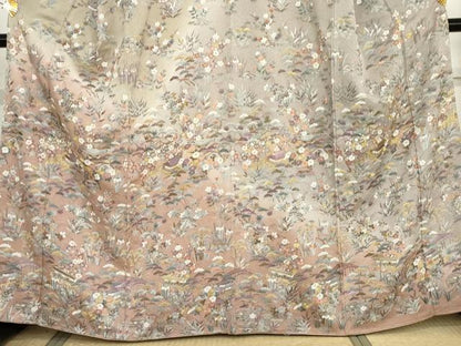 平和屋着物●訪問着　中国三大刺繍　相良刺繍　総刺繍　松竹梅風景文　暈し染め　金糸　正絹　逸品　未使用　AABG6578cs