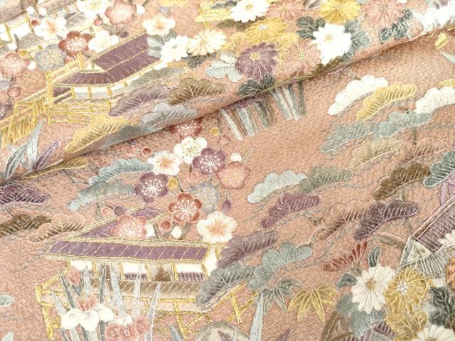 平和屋着物●訪問着　中国三大刺繍　相良刺繍　総刺繍　松竹梅風景文　暈し染め　金糸　正絹　逸品　未使用　AABG6578cs