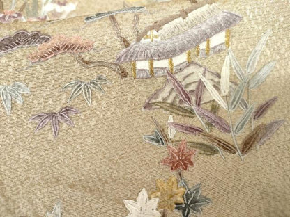 平和屋着物●訪問着　中国三大刺繍　相良刺繍　総刺繍　松竹梅風景文　暈し染め　金糸　正絹　逸品　未使用　AABG6578cs