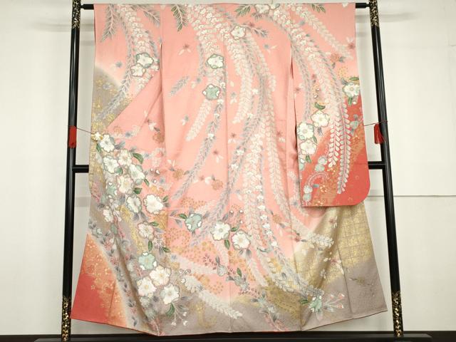 平和屋着物●豪華振袖　辻が花　暈し染め　金彩　銀通し地　正絹　逸品　AABG6580cs