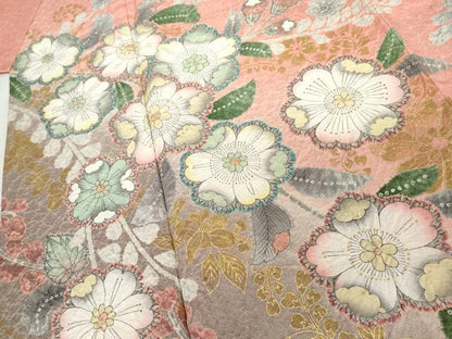 平和屋着物●豪華振袖　辻が花　暈し染め　金彩　銀通し地　正絹　逸品　AABG6580cs