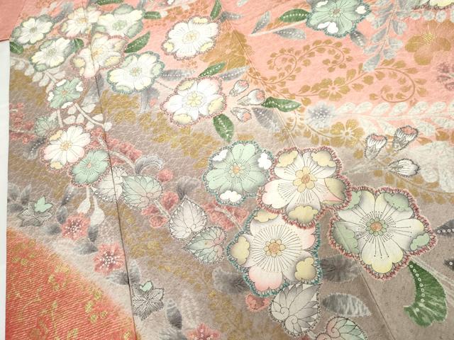 平和屋着物●豪華振袖　辻が花　暈し染め　金彩　銀通し地　正絹　逸品　AABG6580cs