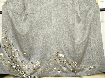 平和屋着物●訪問着　花唐草文　たたき染め　黒地　金彩　正絹　逸品　AABG6583cs
