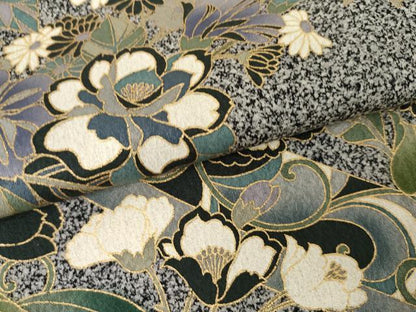 平和屋着物●訪問着　花唐草文　たたき染め　黒地　金彩　正絹　逸品　AABG6583cs
