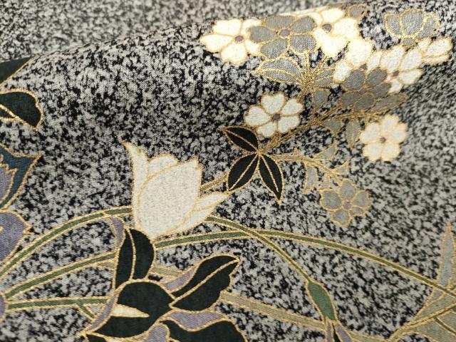 平和屋着物●訪問着　花唐草文　たたき染め　黒地　金彩　正絹　逸品　AABG6583cs