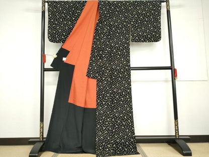 平和屋着物●小紋　兎　黒地　夢工房　洗える着物　AABG6585cs