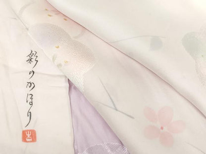 平和屋着物●振袖用長襦袢　無双仕立て　作家物　舞梅　暈し染め　金彩　正絹　逸品　AABG6588cs