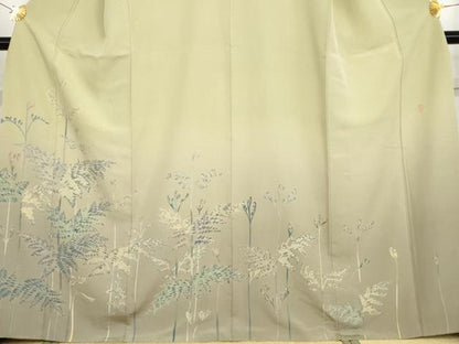 平和屋着物●十日町　加賀草木友禅の第一人者　田村哲彦　訪問着　枝葉文　暈し染め　正絹　逸品　AABG6589cs