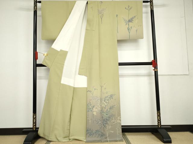 平和屋着物●十日町　加賀草木友禅の第一人者　田村哲彦　訪問着　枝葉文　暈し染め　正絹　逸品　AABG6589cs