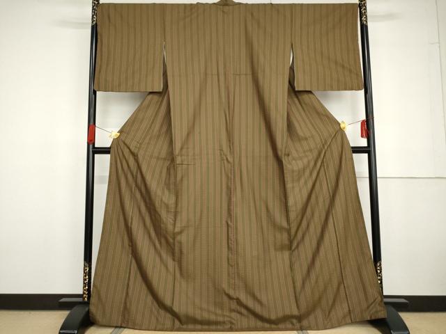 平和屋着物●極上　紬　市松綾織　間道　正絹　逸品　AABG6590cs