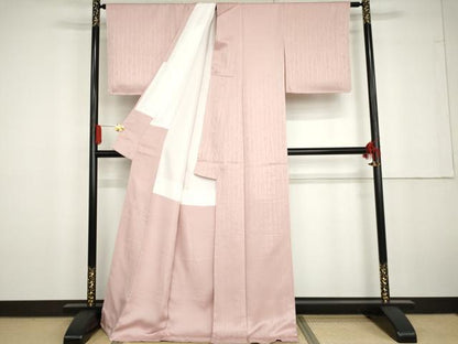 平和屋着物●上質な色無地　立涌花地紋　撫子色　正絹　逸品　未使用　AABG6591cs