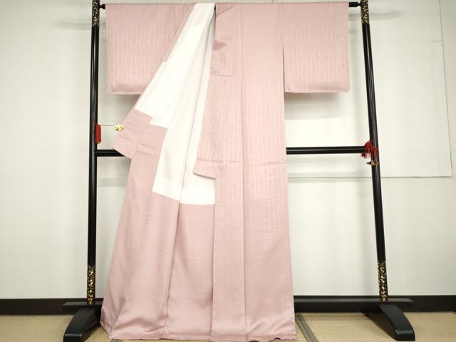 平和屋着物●上質な色無地　立涌花地紋　撫子色　正絹　逸品　未使用　AABG6591cs