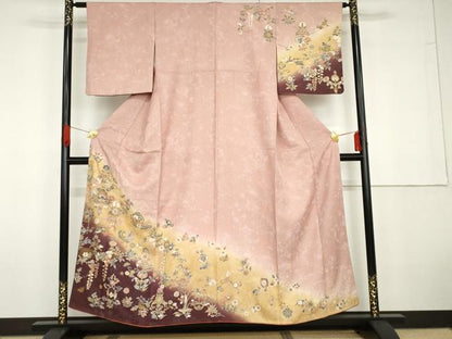 平和屋着物●訪問着　更紗花鳥文　暈し染め　金彩　正絹　逸品　AABG6593cs